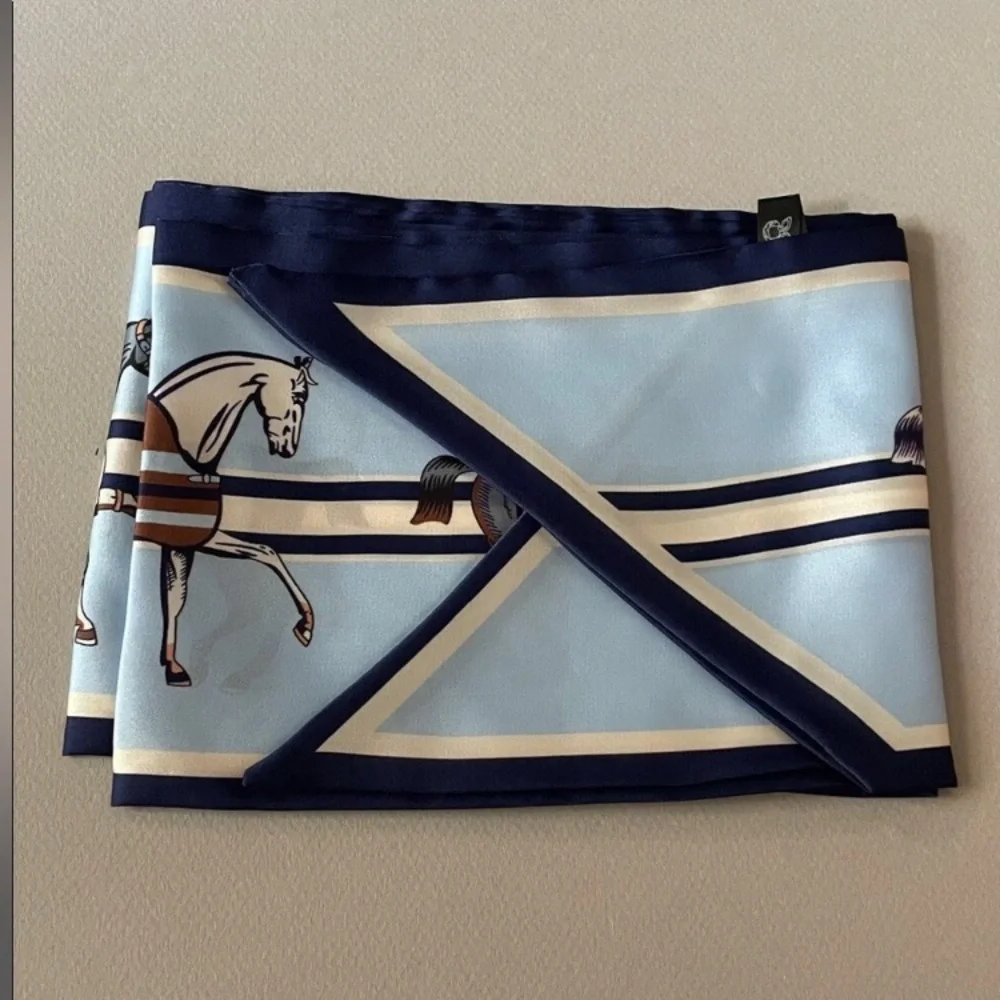 Light Blue Equestrian Print Scarf New